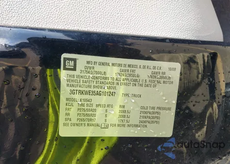 2010 GMC Sierra 1500 Slt from USA, damaged, VIN 3GTRKWE35AG101247